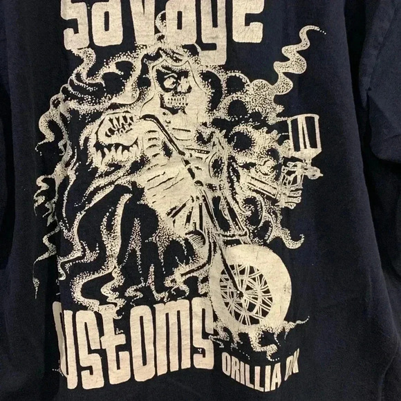 Vtg Savage Motorcycle Customs T-Shirt ~ Ontario - Picture 5 of 8